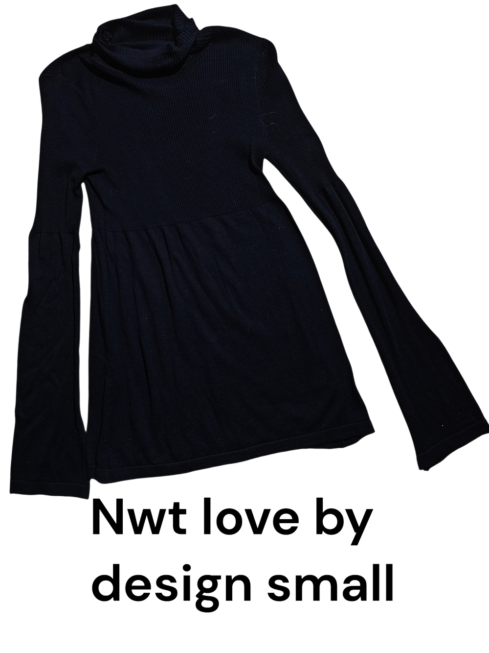 Love By Design Black Ribbed Turtleneck Top with Flared Sleeves